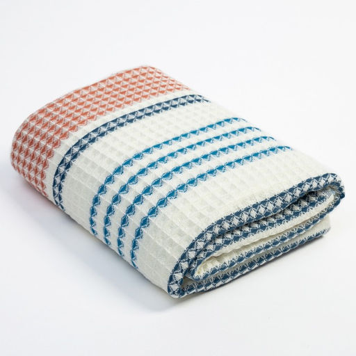 Полотенце вафельное Этель Waffle 70х140 см, цвет коричнево-голубой, 100% хлопок, 280 гр/м2  фото 2