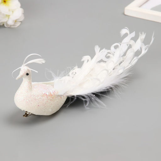 Фигурка-пушистик, декор на прищепке «Голубь с высоким хохолком и в блестках», белый, 7×5×28 см