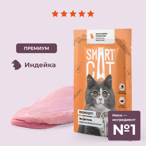 Паучи для взрослых кошек и котят кусочки индейки в нежном соусе