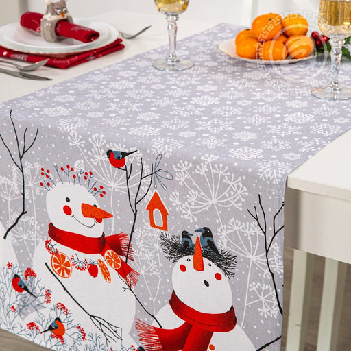 Скатерть-дорожка Снеговики 50*145/1 шт. - 50*145 Скатерти из рогожки - Арт дизайн фото 4