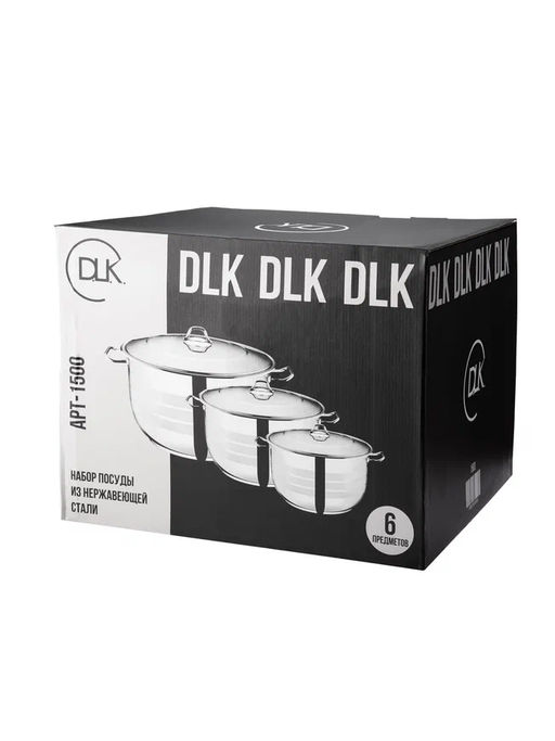 Набор посуды из нержавеющей стали из 6 (3/3) предметов, крышки металлические, арт.1500 - D.L.K. фото 5