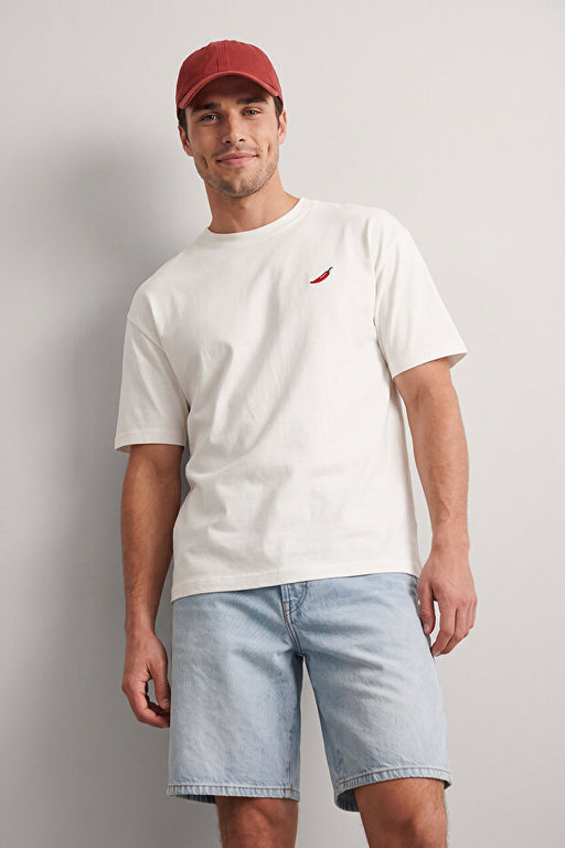 Unisex Ekru Biber Nak__l_ Oversize/Rahat Kesim %100 Pamuk T-Shirt TMNSS22TS0318 - Trendyolmilla фото 2