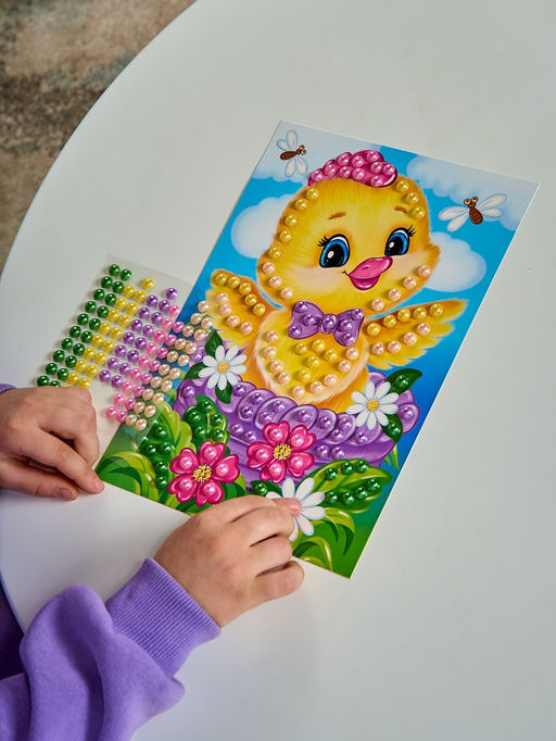 Аппликация бусинами «Цыплёнок», 18×25 см, набор для творчества
