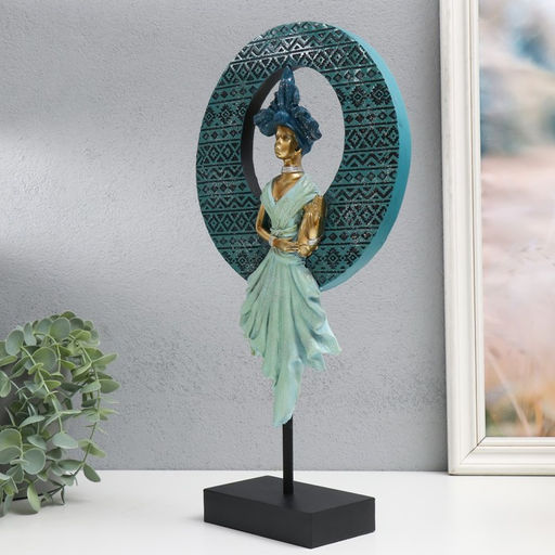 Фигурка полистоун «Девушка в африканском головном уборе», сине-голубой, 21×7.5×38.5 см