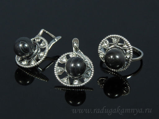 Кольцо Серьги с агатом размер 17