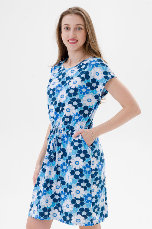 Платье женское домашнее из кулирки Лана голубая ромашка макси - Амадэль фото 5