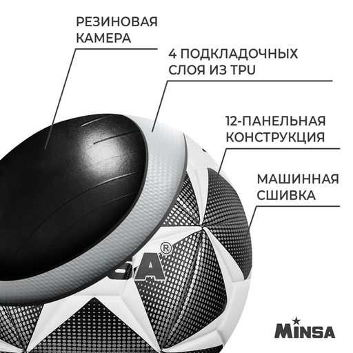 Мяч футбольный MINSA, TPU, машинная сшивка, 12 панелей, р. 5  фото 3