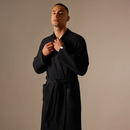 Халат вафельный мужской SL HOME: Boho «Дарк Маре», размер M, хлопок 100%, чёрный