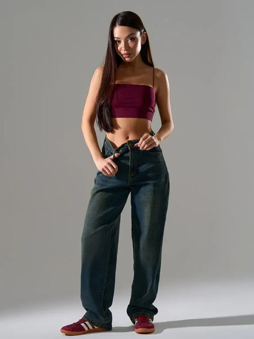 Джинсы мом с высокой посадкой широкие