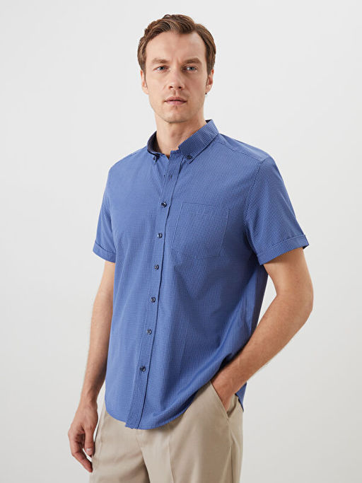 Regular Fit K?sa Kollu Ekose Oxford Erkek G?mlek