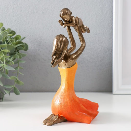 Фигурка полистоун «Мама играет с ребенком», бронза, оранжевый, 12×9.5×19 см