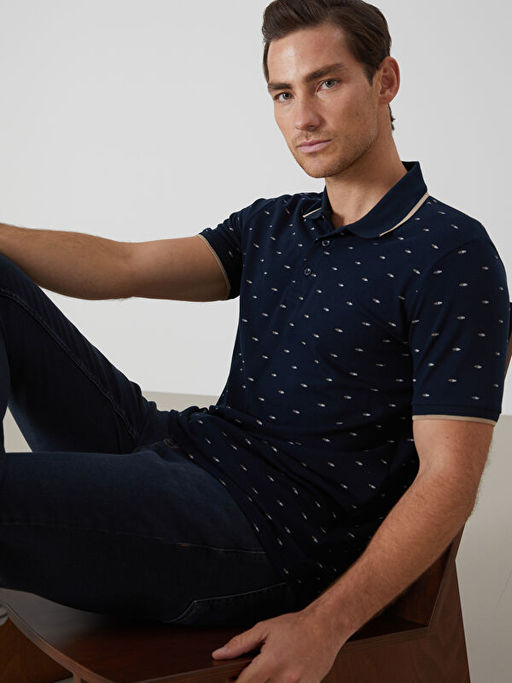 Polo Yaka K?sa Kollu Desenli Pike Erkek Ti??rt