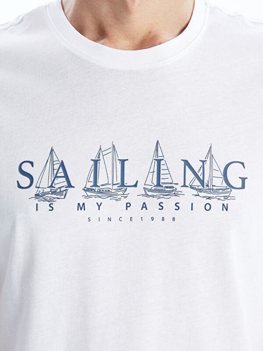 Bisiklet Yaka Bask?l? Penye Erkek Ti??rt