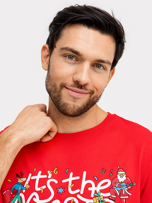 Футболка мужская новогодняя в красном цвете с печатью - Mark formelle фото 5