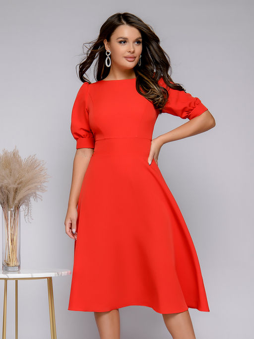 Платье красное длины миди с фигурным вырезом на спинке - 1001dress фото 4