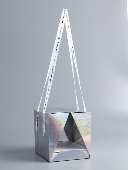 Коробка под бенто - торт с ленточками, серебро, 15.5×15.5×16 см