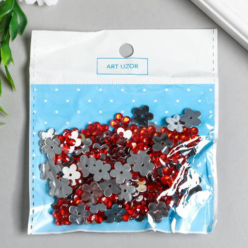 Декор для творчества пластик 1 прокол Стразы цветок. Красный набор 150 шт 1,2х1,2 см - Арт узор фото 3