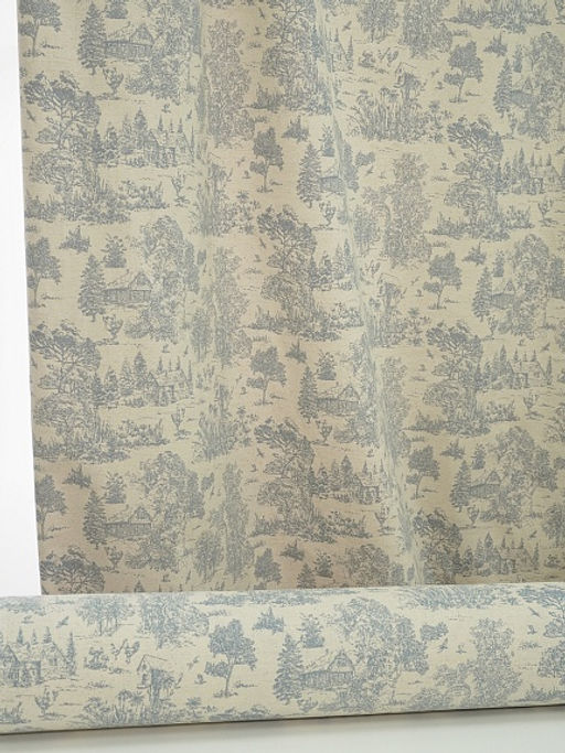 Хлопколен Туаль де Жуи - прованс цв.джинс (на суровом), ш.1.4м, лен-15%, хл-85%, 125гр/м.кв - Купава фото 2