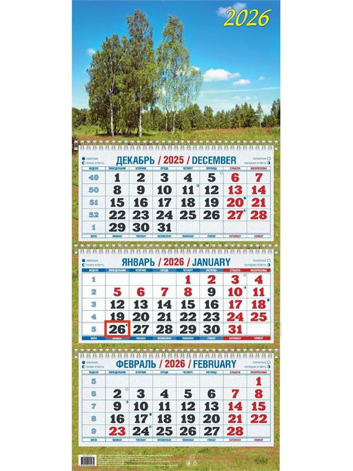 Календарь квартальный настен. 3-х блочный, 310*680мм, 2026г. "Родной край" (КБ15-26)