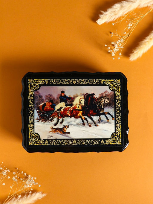 Шкатулка «Тройка»,  17×23×6 см, лаковая миниатюра