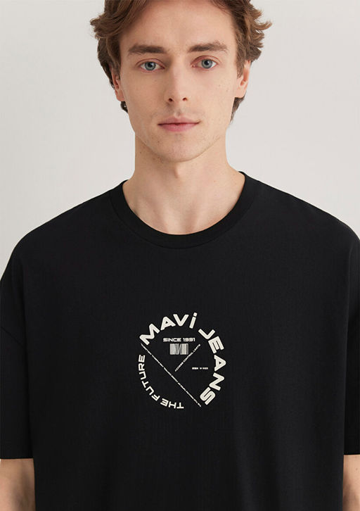 Mavi Jeans S?rt Bask?l? Siyah Tisort  фото 6