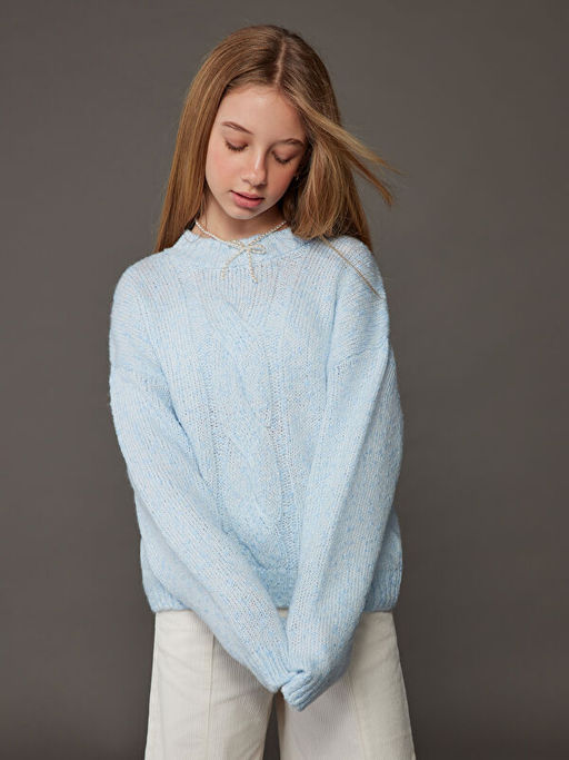 Bisiklet Yaka K?z ?ocuk Triko Kazak