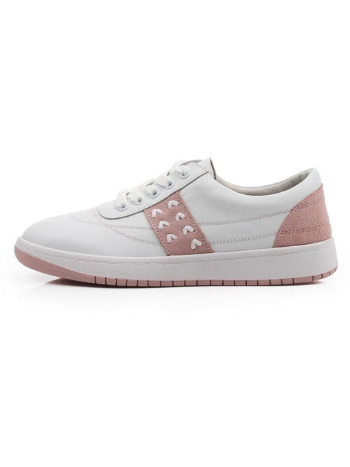 03-YA345-2 WHITE/PINK Полуботинки спортивные женские (натуральная кожа, натуральная замша)