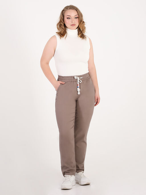 Брюки больших размеров с отворотом женские из хлопка - Almond фото 2