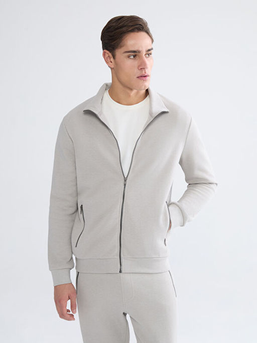 Dik Yaka Uzun Kollu Erkek Fermuarl? Sweatshirt