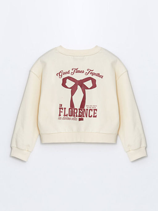 Bisiklet Yaka Kurdele Bask?l? K?z ?ocuk Kal?n Crop Sweatshirt - Waikiki фото 3