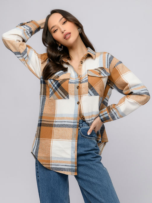 Рубашка бордовая в клетку с длинными рукавами и отложным воротником - 1001dress фото 4