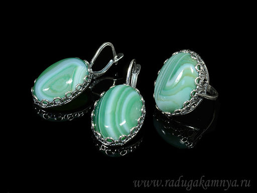 Кольцо Серьги с агатом тонированным, цв. зеленый размер 18