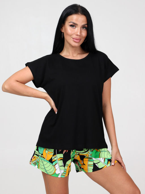 827 ПИЖАМА ЖЕНСКАЯ (шорты) (Чёрный/зеленый) - А-дина фото 2