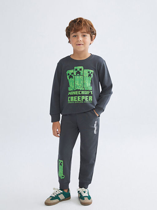 Minecraft Bask?l? Erkek ?ocuk Sweatshirt ve E?ofman Alt? 2li