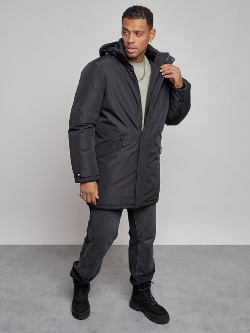 Парка мужская зимняя удлиненная молодежная черного цвета 8302Ch - Wonderrman фото 11