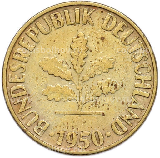 Монета 10 пфеннигов 1950 года G Западная Германия (ФРГ)