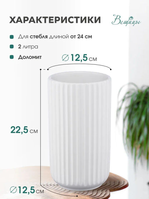 Декоративная ваза Рельеф, 9,5х9,5х18 см, белый Cha7-M - Вещицы фото 6