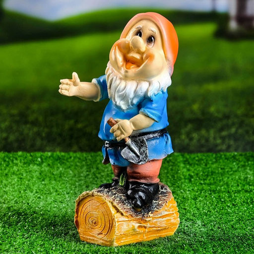 Садовая фигура из полистоуна «Гномик с лопатой», 15×12×30 см