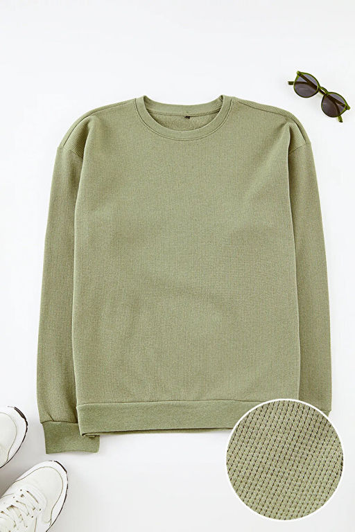Haki Oversize/Geni_ Kesim Bisiklet Yaka _ardonsuz Sweatshirt TMNAW25SW00194