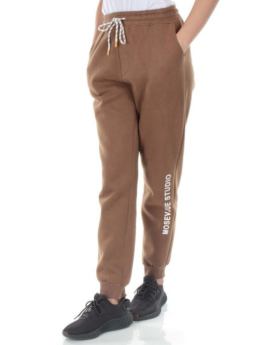M053 BROWN Брюки спортивные утепленные женские (85% хлопок, 10% полиэстер, 5% спандекс) - Фабричный китай фото 3