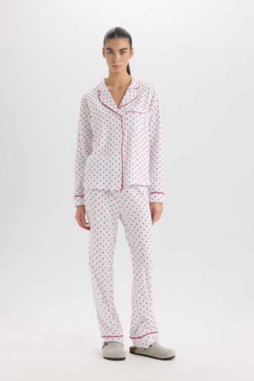 Fall in Love Y?lbas? Temal? Pijama Tak?m? Uzun Kollu Pijama Ustu Esnek Belli Uzun Boy Pijama Alt?