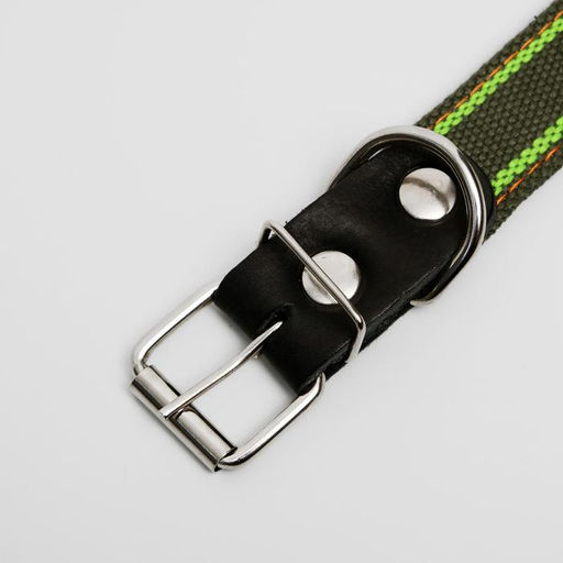 Ошейник брезентовый безразмерный двухслойный, хаки/зелёный, 67 х 3 см, ОШ до 55 см - Пижон фото 3