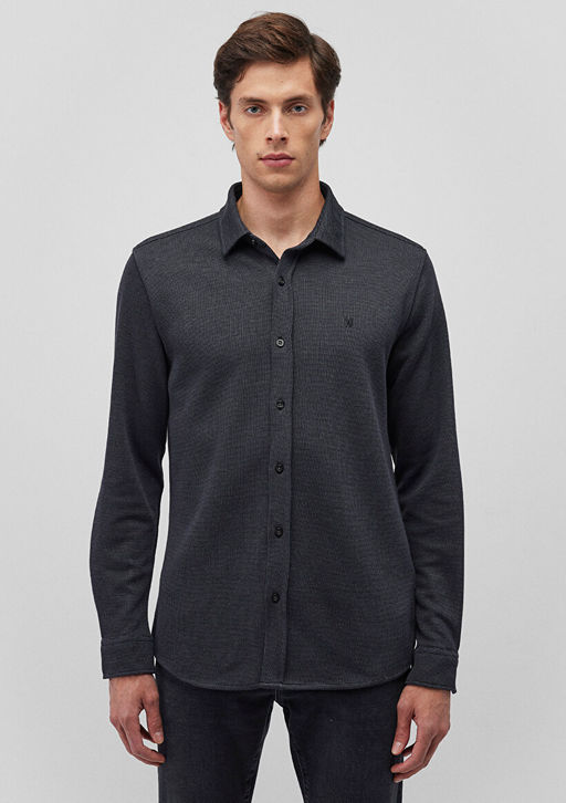 Siyah Orme Gomlek - Mavi фото 3