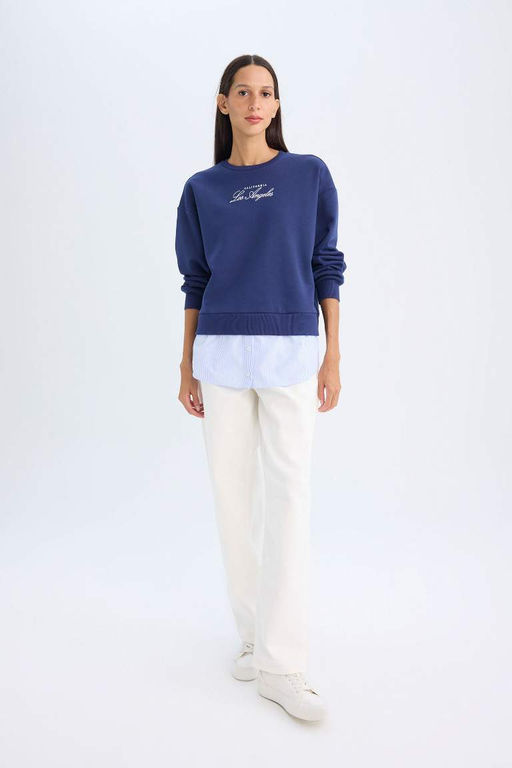 Толстая толстовка с круглым вырезом и принтом - Defacto фото 2