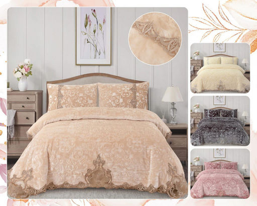 Комплект: велюровое покрывало + 2 наволочки 50х70 BELLA HOME Y-04 СЕРЫЙ