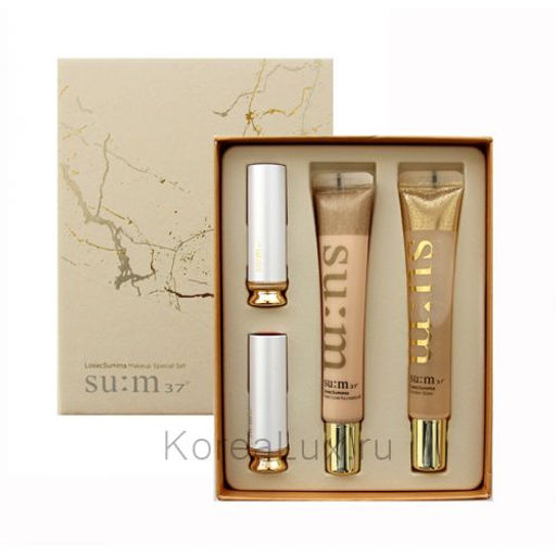 Набор для макияжа премиальный SU:M37 LosecSumma Makeup Special Set 4pcs, Golden Base 20ml+Foundation 01 20ml+Velvet Lipstick 02 DEEP RED 1,3g+Velvet Lipstick 03 PEACH CORAL 1,3g
