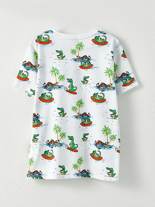 Bisiklet Yaka Bask?l? K?sa Kollu Pamuklu Erkek ?ocuk Ti??rt - Waikiki фото 2