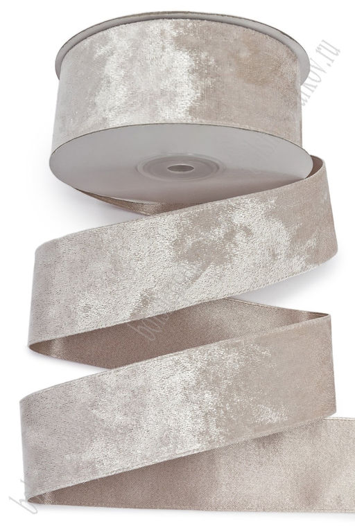 Лента двусторонняя велюр/атлас 4 см*10 ярд (SF-7602) светлая пенка №6