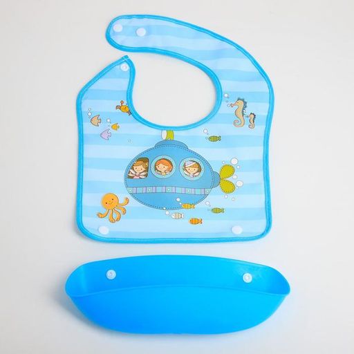 Нагрудник для кормления Батискаф непромокаемый на кнопке, с супер-карманом - Крошка я фото 4