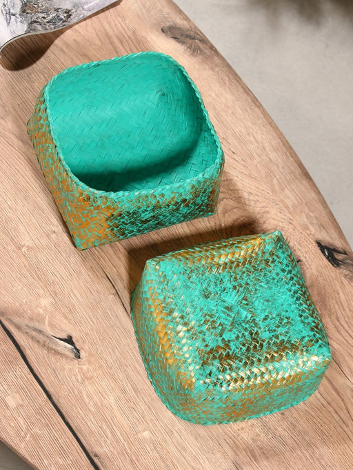 Корзинка плетёная «Голден мини», 19×19×14 см, голубая